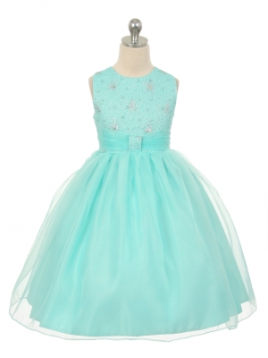 Girls Dress Style 1032 -  Organza Dress with Sparkly Bodice in Aqua