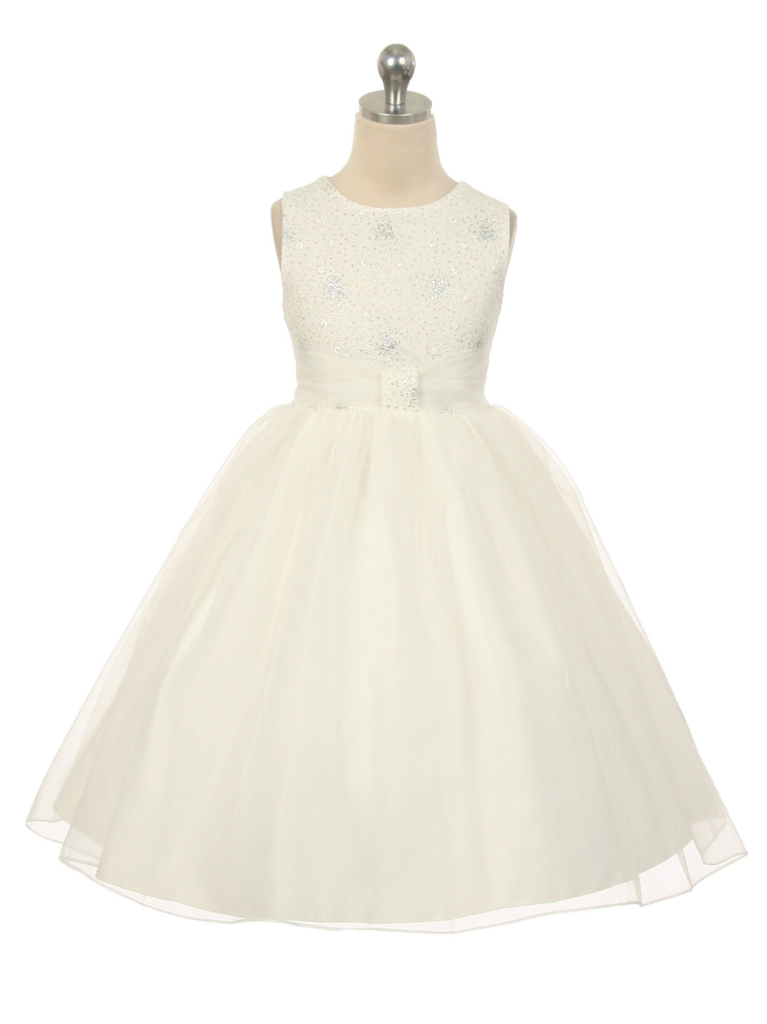 Girls Dress Style 1032 - Organza Dress with Sparkly Bodice in Ivory