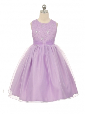 Girls Dress Style 1032 -  Organza Dress with Sparkly Bodice in Lilac