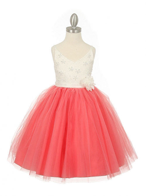 Coral Flower Girl Lace Dress