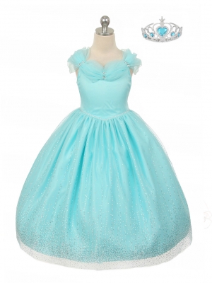 Girls Dress Style 1034 - Off the Shoulder Organza Dress with Glitter Flocking in Choice of Color