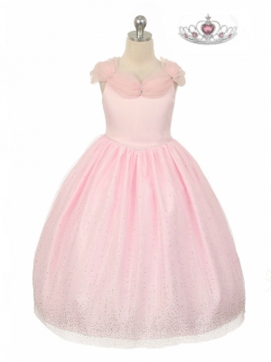 SALE Pink Off the Shoulder Organza Dress with Glitter Flocking