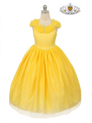 Girls Dress Style 1034 - Off the Shoulder Organza Dress with Glitter Flocking in Choice of Color