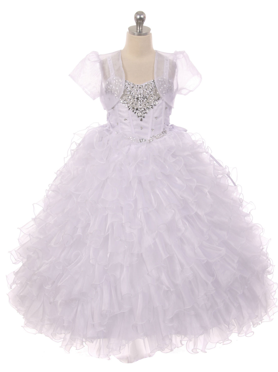 Girls Dress Style 1035 - Organza Dress with Heart Shaped Rhinestone Accents in C