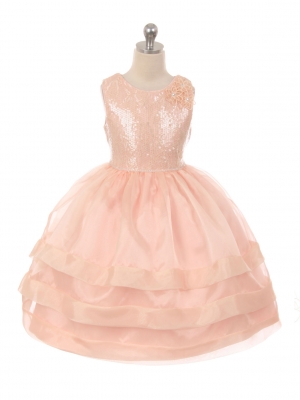 Girls Dress Style 1036 - Satin and Organza Dress with Sequin Bodice in Choice of Color