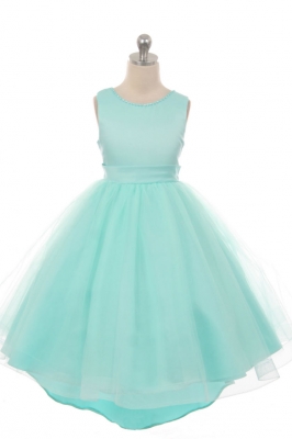 Girls Dress Style 1038 - Sleeveless Satin and Tulle High-Low Dress in Choice of Color