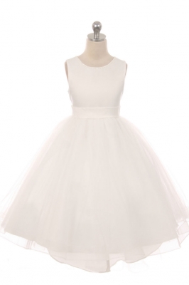 Girls Dress Style 1038 - Sleeveless Satin and Tulle High-Low Dress in Choice of Color
