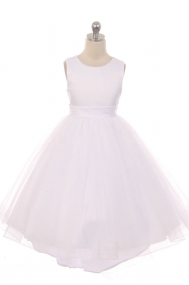 Girls Dress Style 1038 - Sleeveless Satin and Tulle High-Low Dress in Choice of Color