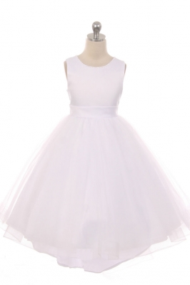 Girls Dress Style 1038 - Sleeveless Satin and Tulle High-Low Dress in Choice of Color