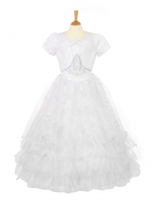 Girls Dress Style 2017 -  WHITE Ruffled Organza Dress with Virgin Mary Design