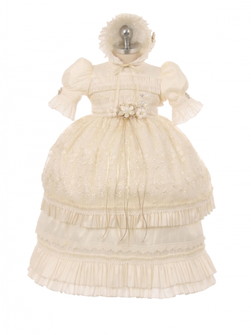 Girls Baptism Christening Gown Style 355 Embroidered 3 Piece Convertible dress in Choice of Color