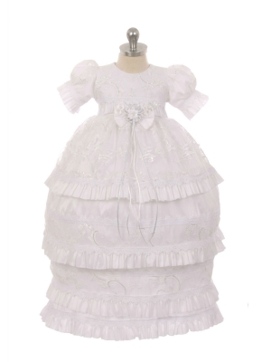 Girls Baptism-Christening Gown Style 355 - Embroidered 3 Piece Convertible dress in Choice of Color
