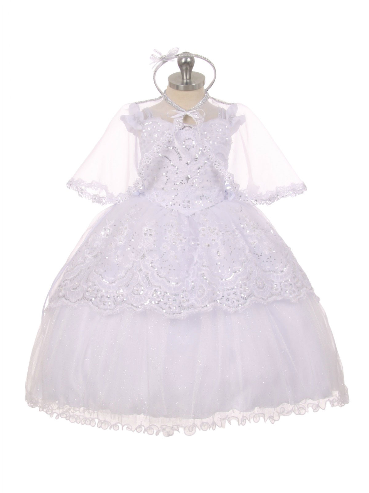 Girls Baptism-Christening Gown Style 412 - WHITE Off the Shoulder Organza Dress