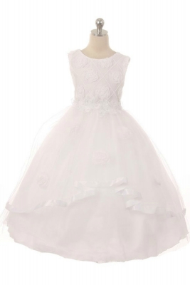 First Holy Communion-Flower Girl Style 547 - WHITE Short Sleeve Beaded and Tulle Gown