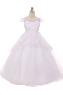 First Holy Communion-Flower Girl Style 550 - WHITE Sweetheart Illusion Neckline Gown