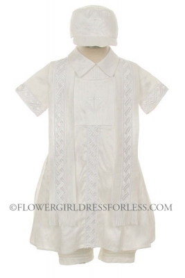 SALE Boys Style RB301- WHITE Silk Baptism and Christening Set with Stole Size 3