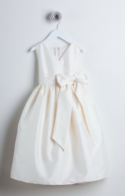 SALE_IVORY Sleeveless V-Neck Dress with Bow