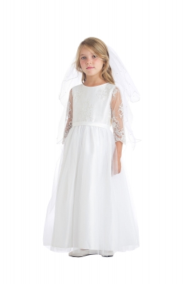 SALE White Embroidered Lace Dress with Long Scalloped Sleeves Size 10