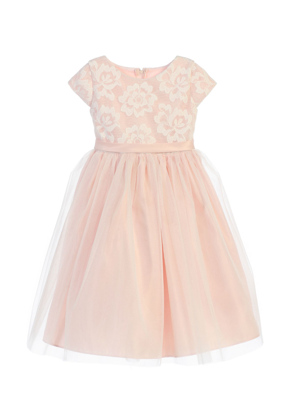 Girls Dress Style 710 - Short Sleeved Floral Mesh and Crystal Tulle Dress in Blu