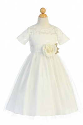 Girls Dress Style 742 - Off White Short Sleeved Soft Spring Jasmine Lace Dress