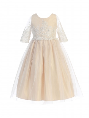 SALE Champagne Sequin and Cord Embroidered Dress