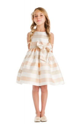 SALE Peach Sleeveless Striped Satin Short Party Dress
