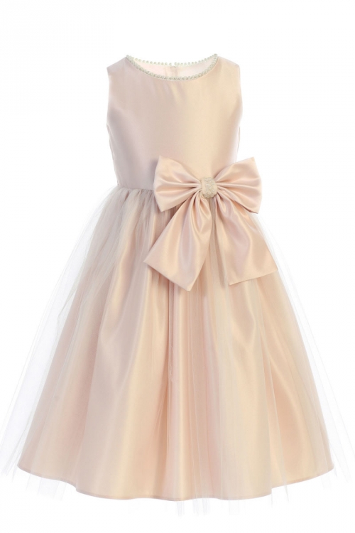 SALE_SK_781BL SALE Girls Dress Style 781 Blush Satin and Pearl