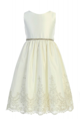 SALE Ivory Metallic Scalloped Lace with Satin and V Back Dress