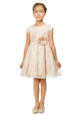 Girls Dress Style 791 - Blush and Sage Floral Vintage Lace Dress