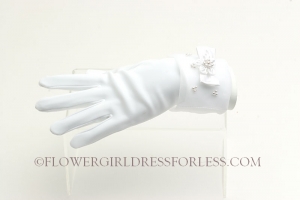 Matte Satin Glove with Organza Cuff with Pearl Bow Accent