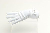 Matte Satin Glove with Organza Cuff with Pearl Bow Accent