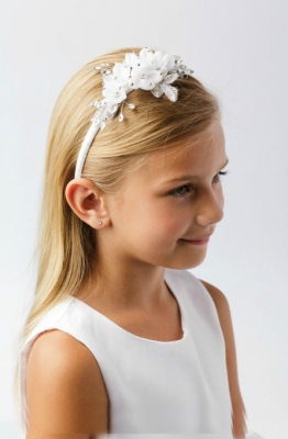 Girls Floral Bridal Quality Headband - Style 113- IVORY ONLY