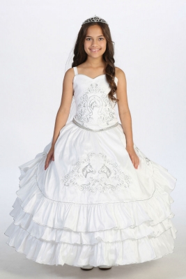 Girls Dress Style 1187 - WHITE Charra Beaded Layered Skirt Gown with Matching Jacket