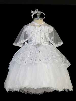 Girls Baptism and Christening Style 2310 - WHITE Embroidered Satin and Lace Dress