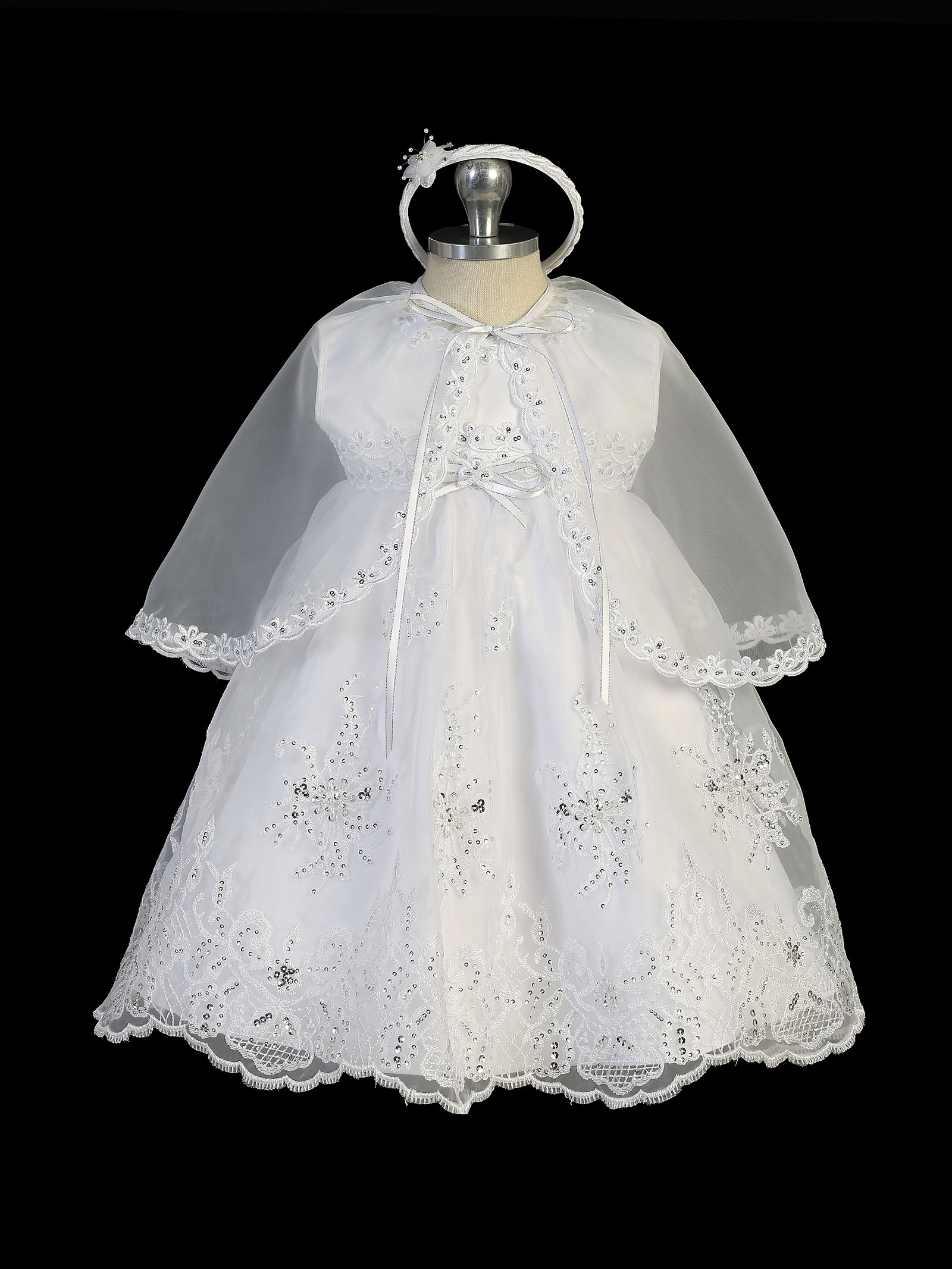 Girls Baptism and Christening Style 2311 - WHITE Satin and Organza Dress with Se