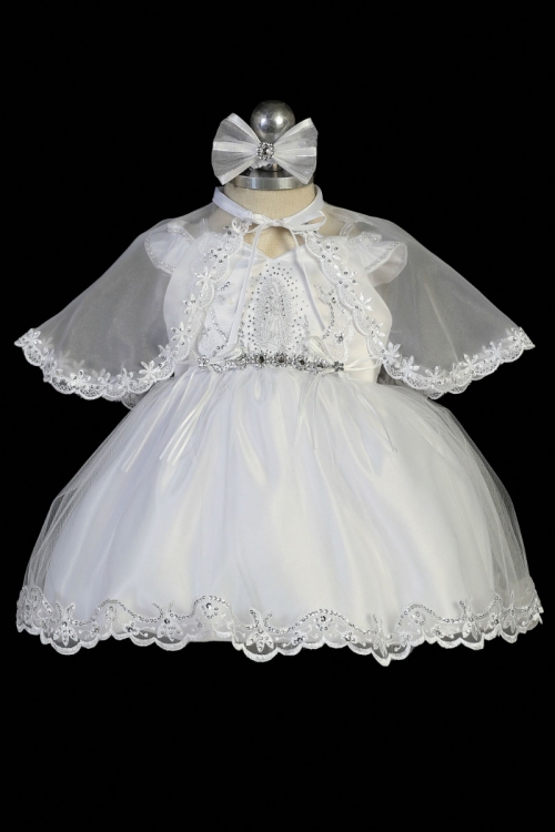 TT_2335 - Girls Baptism and Christening Outfit 2335 - WHITE Embroidered  Satin and Organza Dress with Cape - Girls Christening Gowns - Flower Girl  Dresses - Flower Girl Dress For Less
