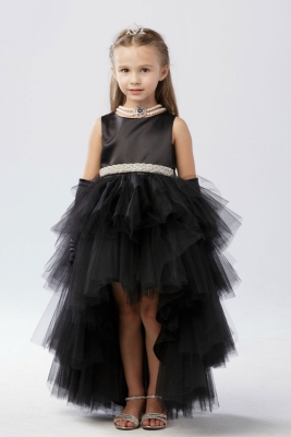 Girls Dress Style 5658 - Satin and Tulle High Low Dress In Black