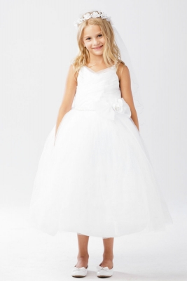 Girls Dress Style 5672- WHITE- Organza And Tulle with Horse Hair Skirt Dress with Matching Bolero