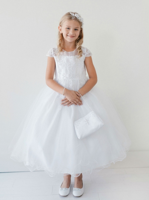 white cap sleeve flower girl dress