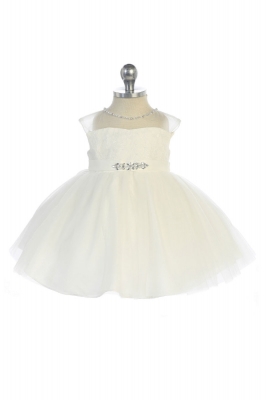 Girls Dress Style 5712 - Lace Dress with Sheer Illusion Neckline in Ivory