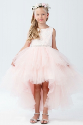 Girls Dress Style 5722 - Satin and Tulle High-Low Dress in Blush