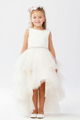 Girls Dress Style 5722 - Satin and Tulle High-Low Dress in Champagne