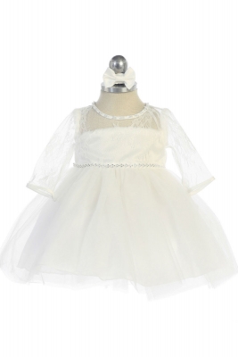 Girls Dress Style 5724- Three Quarter Length Sleeve Lace and Tulle Dress In Ivory