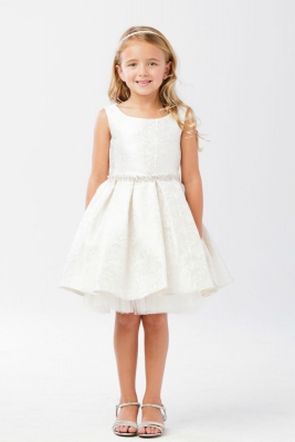 Girls Dress Style 5734 -Jacquard Sleeveless Box Pleat Short Dress in Choice of Color