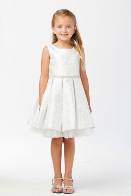 Girls Dress Style 5734 -Jacquard Sleeveless Box Pleat Short Dress in Choice of Color
