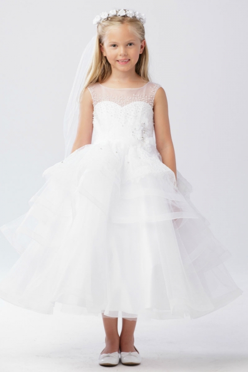 horsehair trim flower girl dress