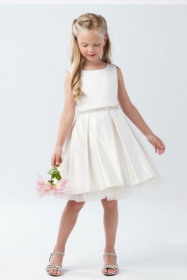 Girls Dress Style 5745 - Short Satin and Tulle Dress In Champagne