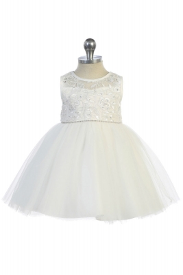 Girls Dress Style 5747 - Embroidered Illusion Neckline Gown in Ivory