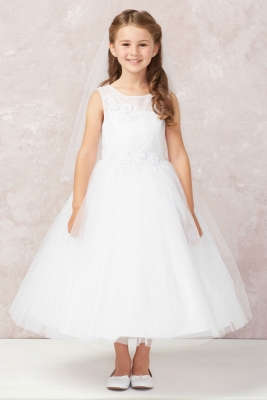 Girls Dress Style 5753 - Sleeveless Embroidered Beaded Gown in White