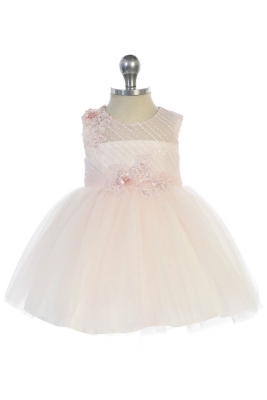 Girls Dress Style 5753 - Sleeveless Embroidered Beaded Gown in Blush